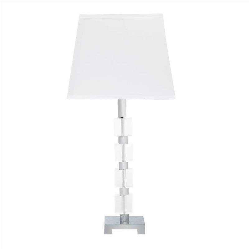 Metal Table Lamp with Crystal Cube Accent and Footed Base Silver-zoom-