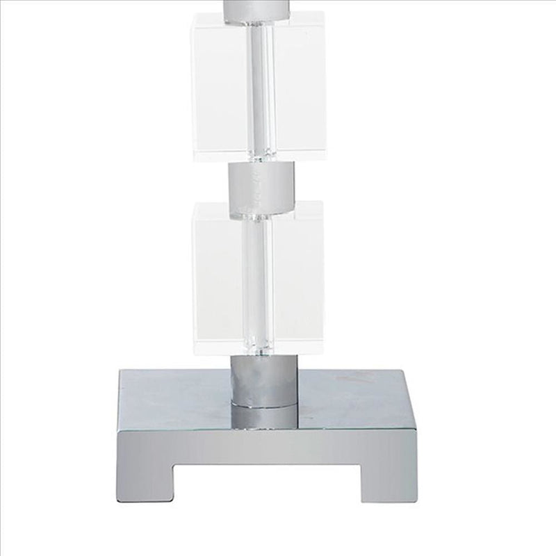 Metal Table Lamp with Crystal Cube Accent and Footed Base Silver-zoom-