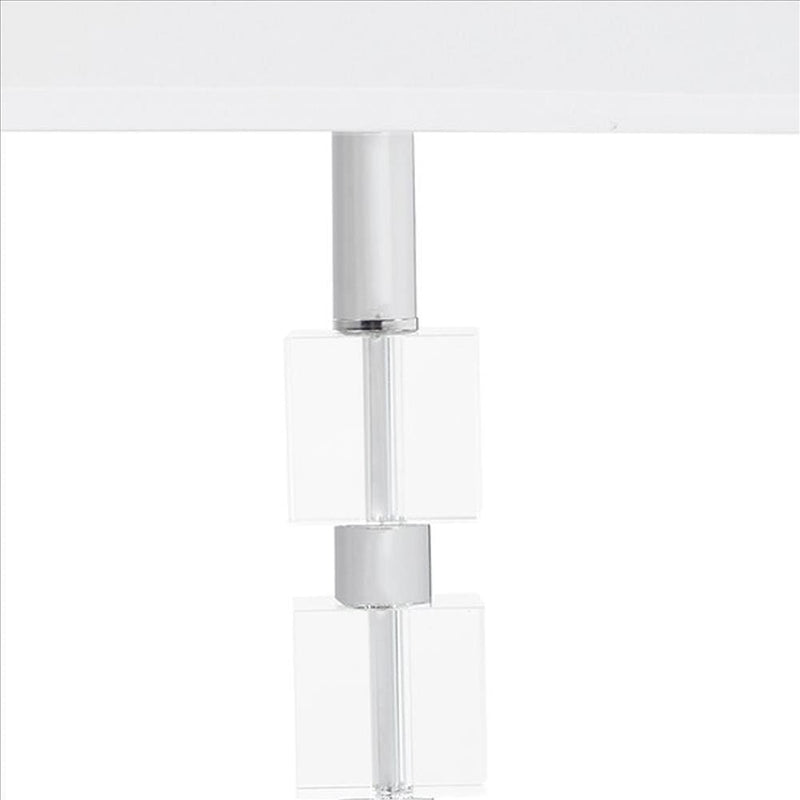 Metal Table Lamp with Crystal Cube Accent and Footed Base Silver-zoom-
