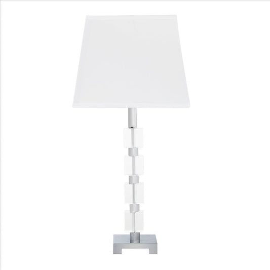 Metal Table Lamp with Crystal Cube Accent and Footed Base Silver