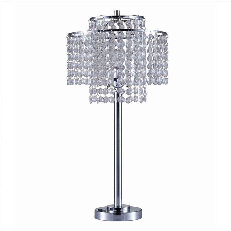 Metal Table Lamp with Hanging Acrylic Beads and USB Plugin Silver-zoom-