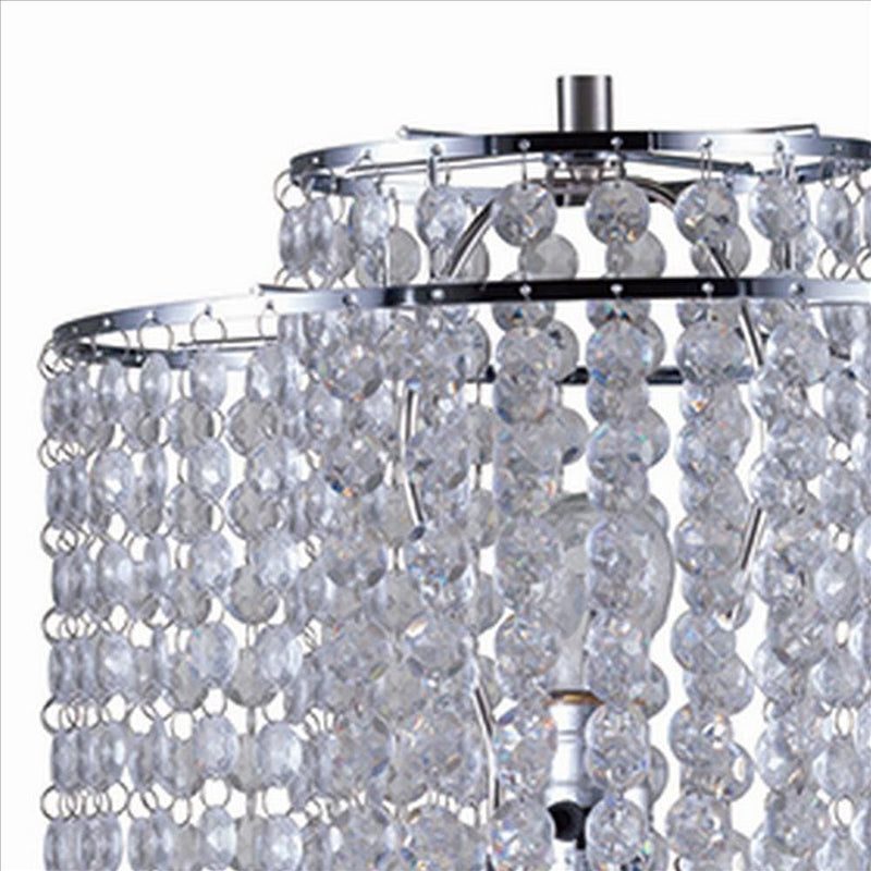 Metal Table Lamp with Hanging Acrylic Beads and USB Plugin Silver-zoom-