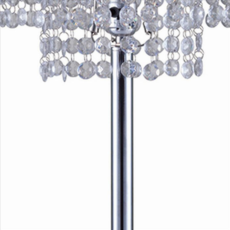 Metal Table Lamp with Hanging Acrylic Beads and USB Plugin Silver-zoom-