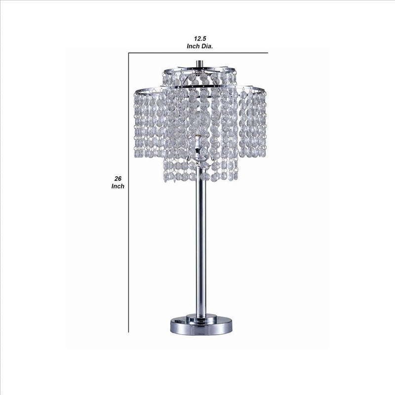 Metal Table Lamp with Hanging Acrylic Beads and USB Plugin Silver-zoom-