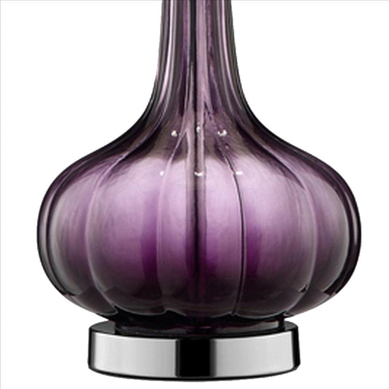Onion Shaped Body Glass Table Lamp with Tapered Shade Purple-zoom-