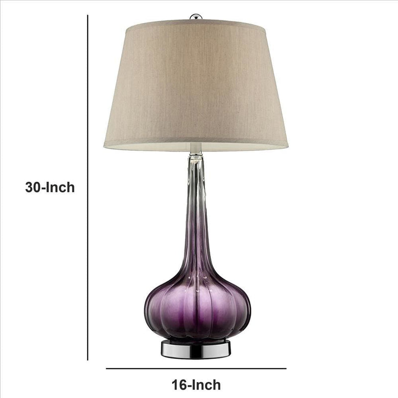 Onion Shaped Body Glass Table Lamp with Tapered Shade Purple-zoom-