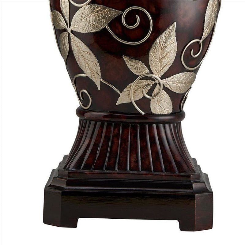 Polyresin Urn Shape Table Lamp with Floral Foliage Pattern Brown-zoom-