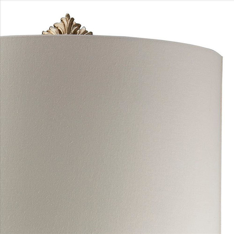 Polyresin Urn Shape Table Lamp with Floral Foliage Pattern Brown-zoom-