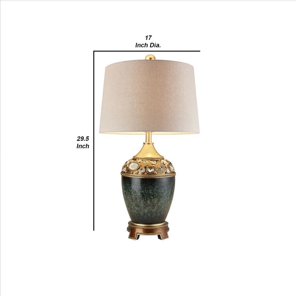 Polyresin Urn Shaped Table Lamp with Mirrored Bejeweled Green-zoom-5
