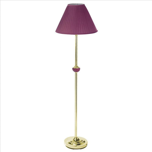 Stalk Design Metal Floor Lamp With Fabric Pleated Shade Pink