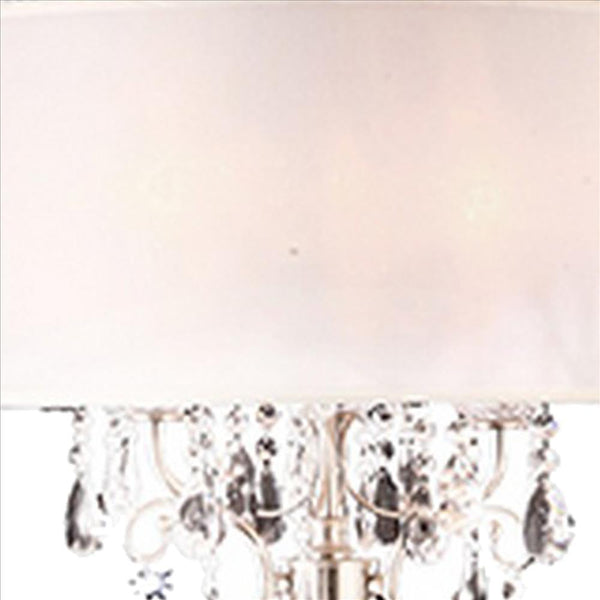 Stalk Design Metal Floor Lamp With Hanging Crystal Accent Silver