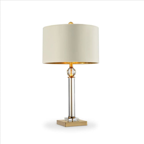 Table Lamp with Crystal Orb and Metal Stalk Support Gold