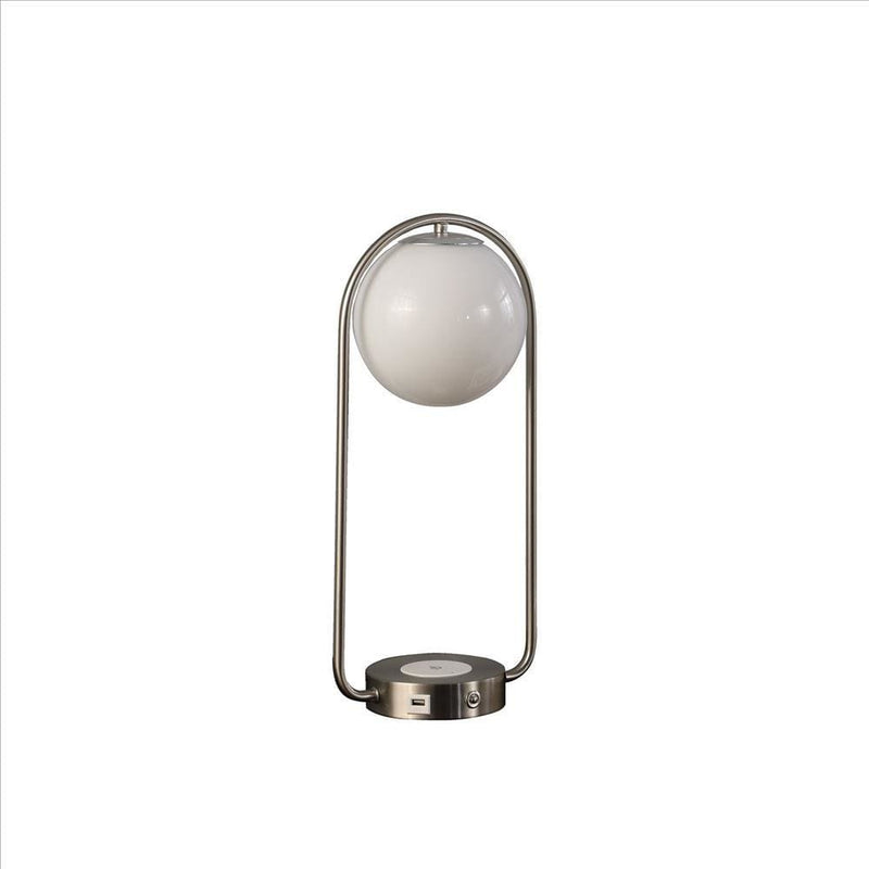 Table Lamp with Curved Open Frame and Hanging Globe Shade Silver-zoom-
