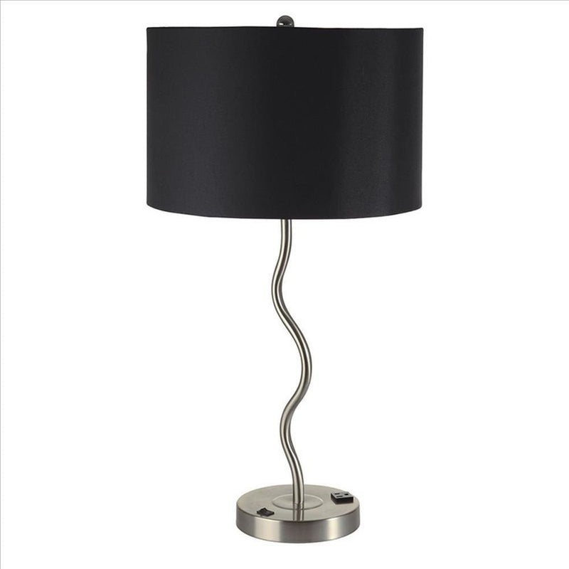 Table Lamp with Curved Tubular Body and Round Base Black-zoom-