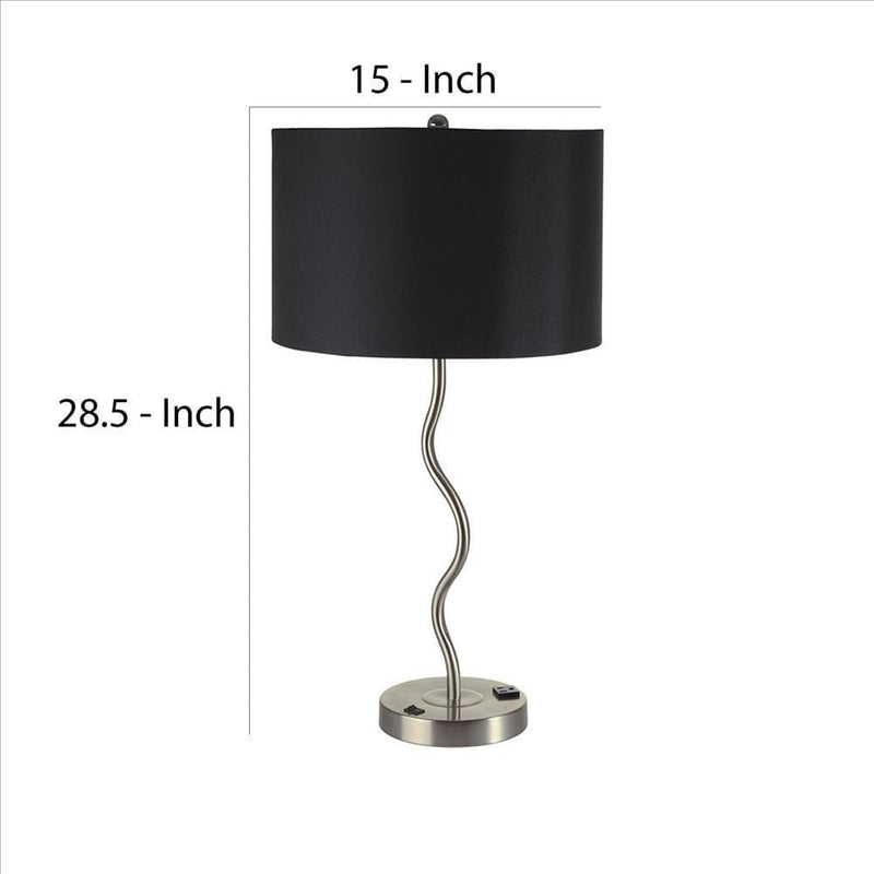 Table Lamp with Curved Tubular Body and Round Base Black-zoom-