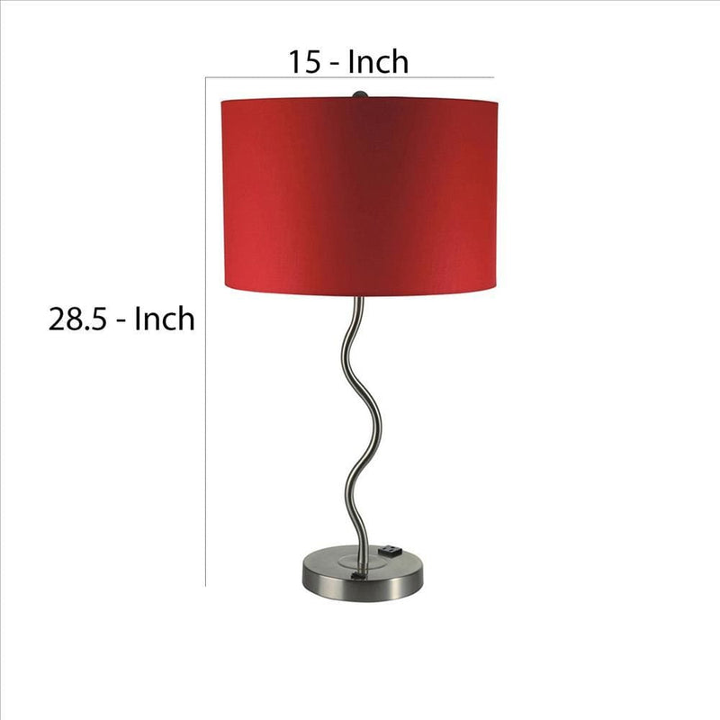 Table Lamp with Curved Tubular Body and Round Base Red-zoom-