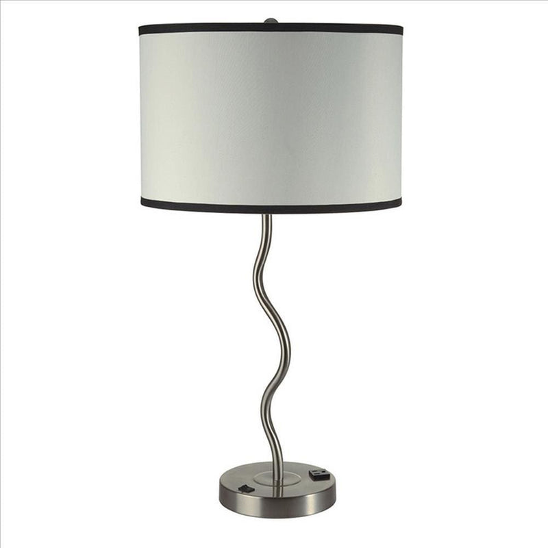 29 Inch Round Drum Shade Table Lamp Curved Tubular Frame Silver-zoom-