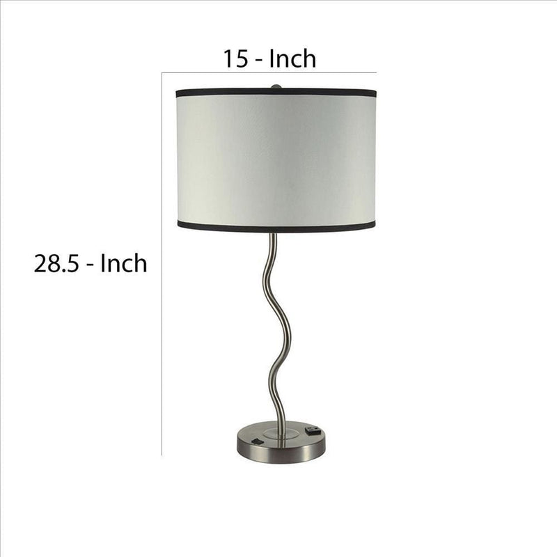 29 Inch Round Drum Shade Table Lamp Curved Tubular Frame Silver-zoom-