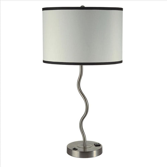 29 Inch Round Drum Shade Table Lamp Curved Tubular Frame Silver