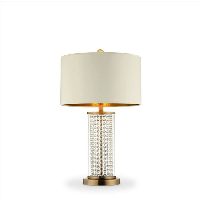 Table Lamp with Cylindrical Drum and Stacked Crystals Gold-zoom-