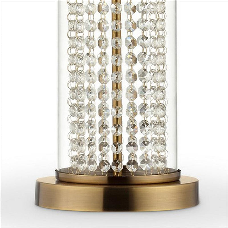 Table Lamp with Cylindrical Drum and Stacked Crystals Gold-zoom-