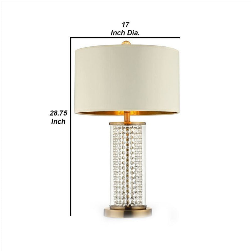 Table Lamp with Cylindrical Drum and Stacked Crystals Gold-zoom-
