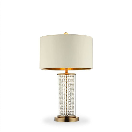Table Lamp with Cylindrical Drum and Stacked Crystals Gold