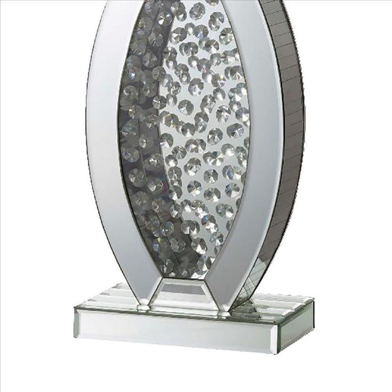 Table Lamp with Mirrored Geometric Body and Crystal Embedding Silver-zoom-