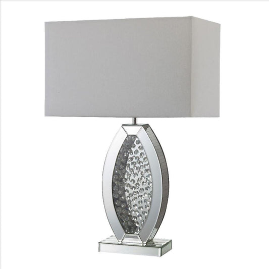 Table Lamp with Mirrored Geometric Body and Crystal Embedding Silver