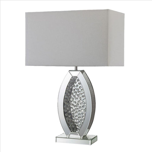 Table Lamp with Mirrored Geometric Body and Crystal Embedding Silver