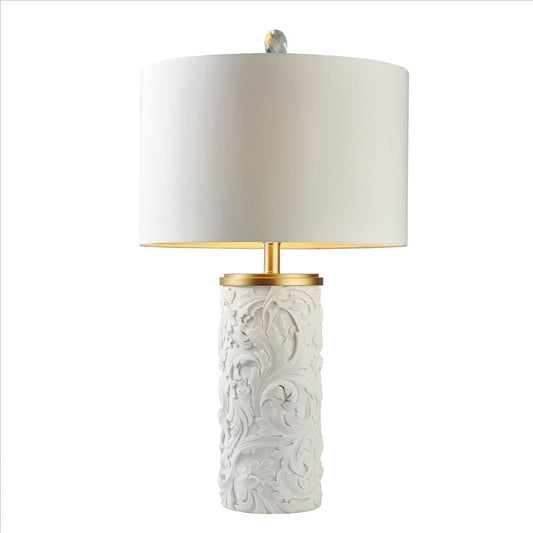 Table Lamp with Polyresin Base and Baroque Scroll Design White
