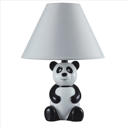 Table Lamp with Sitting Panda Base White and Black