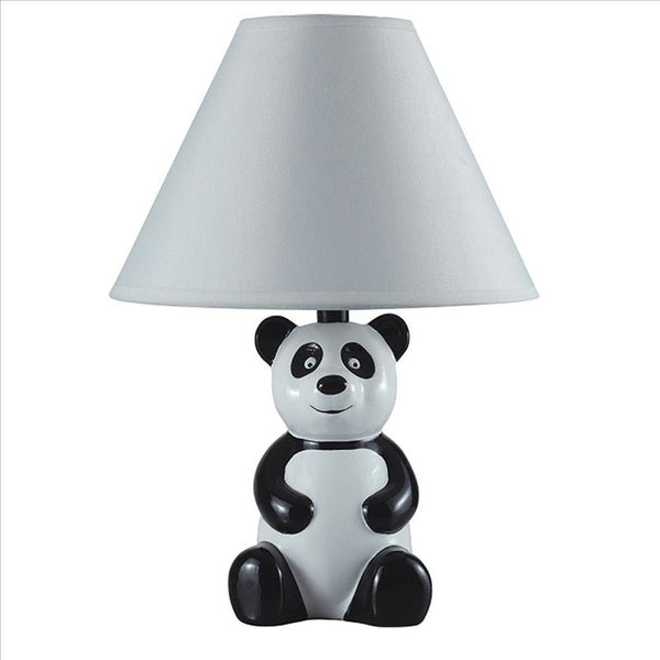 Table Lamp with Sitting Panda Base White and Black