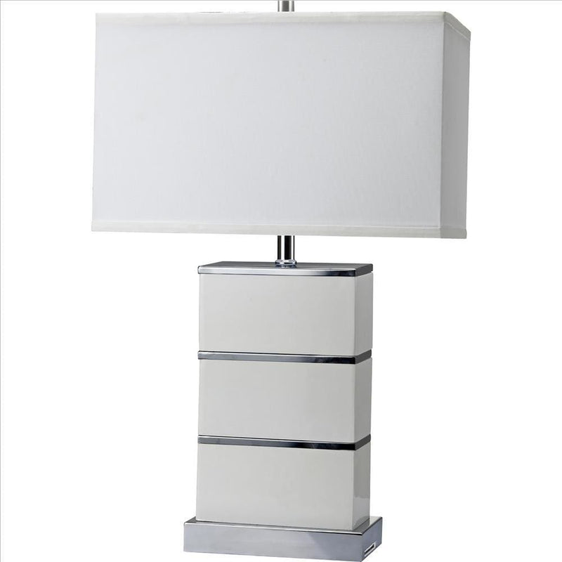 Table Lamp with Stacked Block Design Body and USB Plugin Silver-zoom-