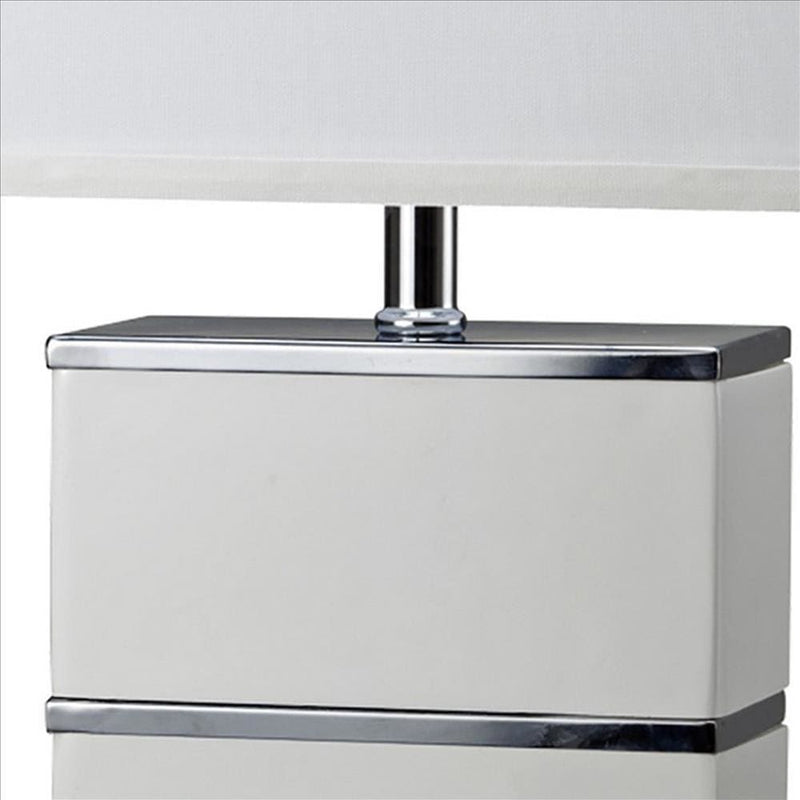 Table Lamp with Stacked Block Design Body and USB Plugin Silver-zoom-