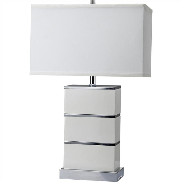 Table Lamp with Stacked Block Design Body and USB Plugin Silver