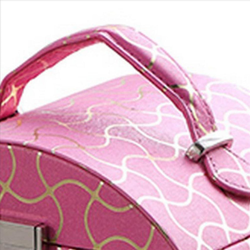 Travel Jewelry Case with 2 Drawer Storage and Wavy Textured Pattern Pink-zoom-