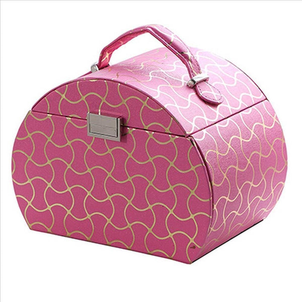 Travel Jewelry Case with 2 Drawer Storage and Wavy Textured Pattern Pink