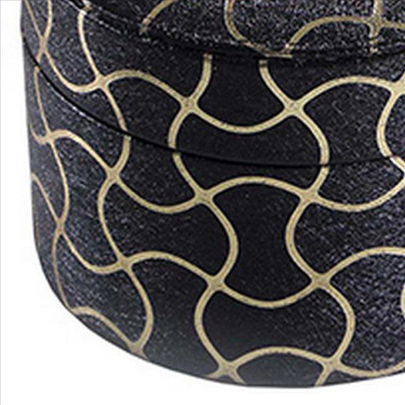 Travel Jewelry Case with 2 Semicircle Slots and Wavy Pattern Black-zoom-