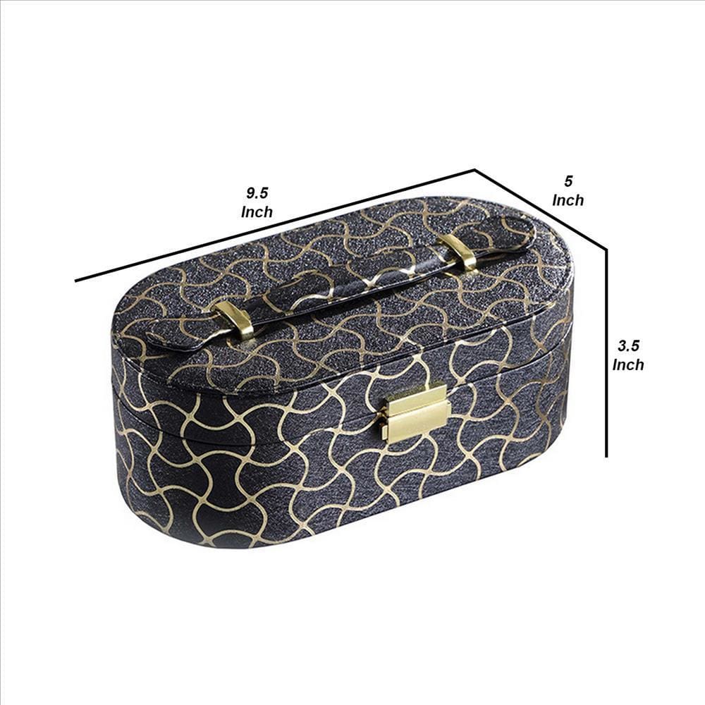 Travel Jewelry Case with 2 Semicircle Slots and Wavy Pattern Black-zoom-5