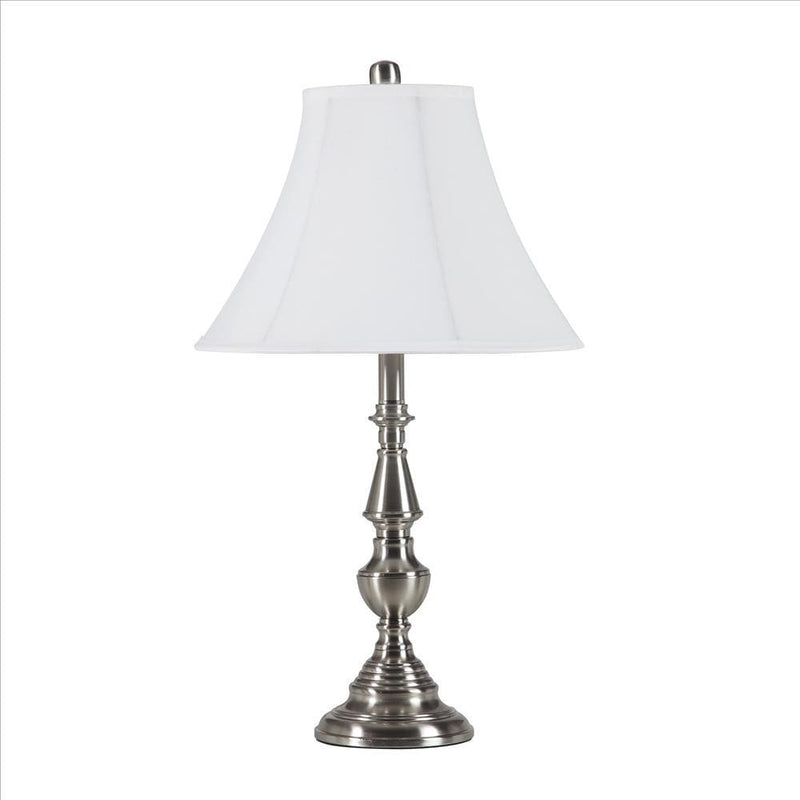 Turned Pedestal Metal Body Table Lamp with Empire Shade Silver-zoom-