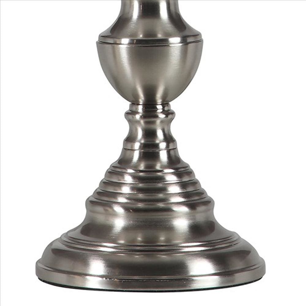 Turned Pedestal Metal Body Table Lamp with Empire Shade Silver-zoom-2