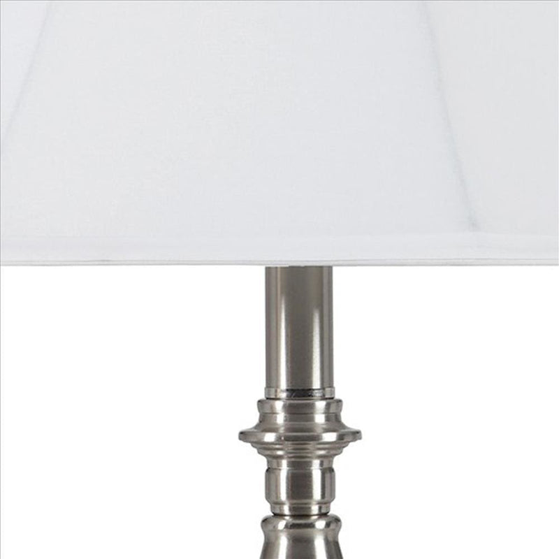 Turned Pedestal Metal Body Table Lamp with Empire Shade Silver-zoom-
