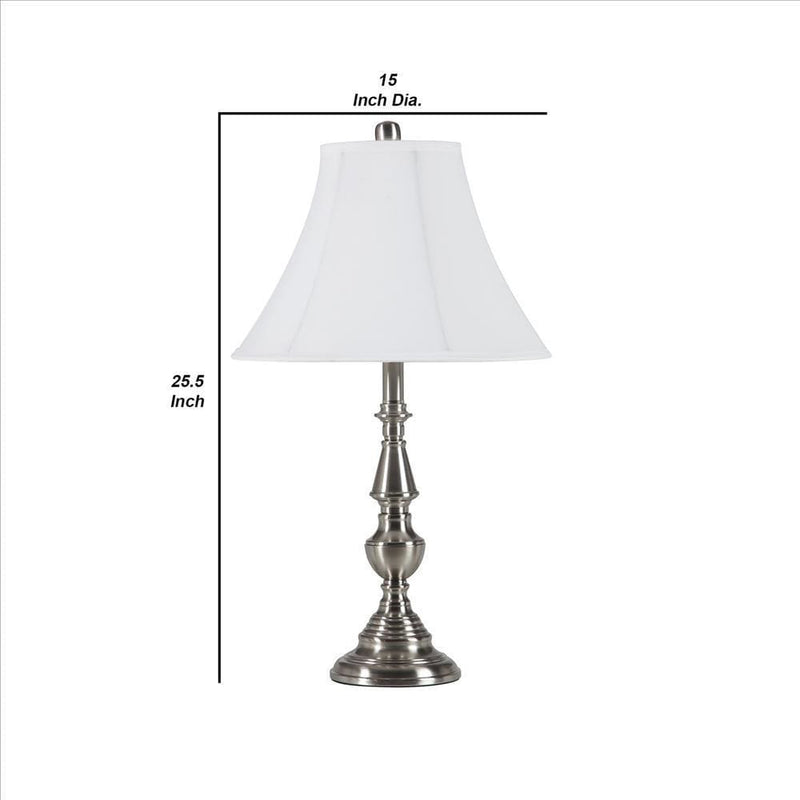 Turned Pedestal Metal Body Table Lamp with Empire Shade Silver-zoom-