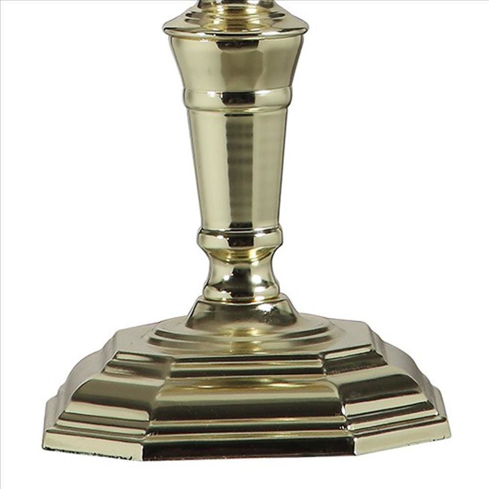 Turned Pedestal Metal Table Lamp with Swing Arm Design Brass