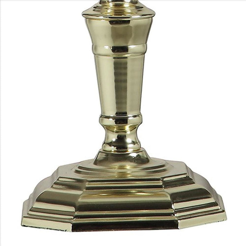 Turned Pedestal Metal Table Lamp with Swing Arm Design Brass-zoom-