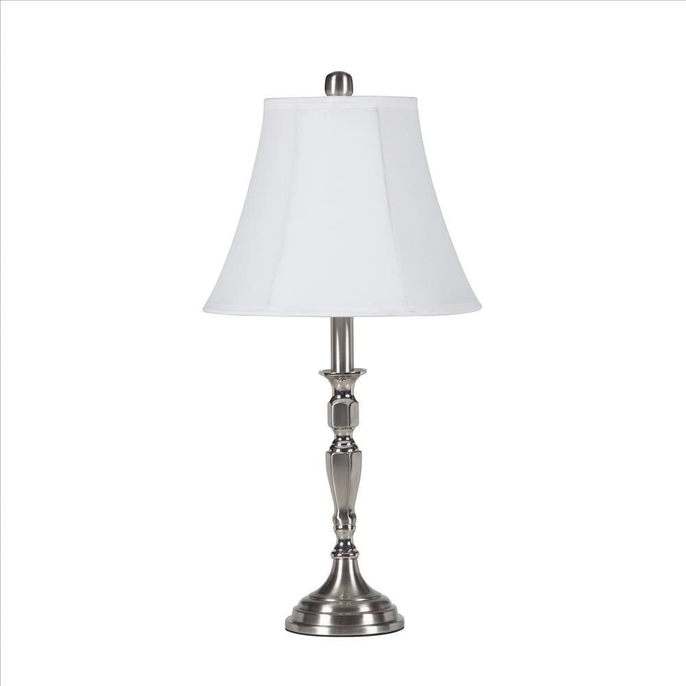 Turned Tubular Metal Body Table Lamp with Empire Shade Silver-zoom-1