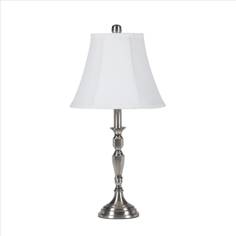 Turned Tubular Metal Body Table Lamp with Empire Shade Silver-zoom-