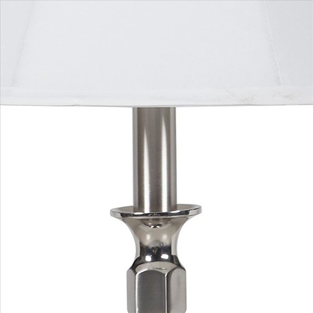 Turned Tubular Metal Body Table Lamp with Empire Shade Silver-zoom-3