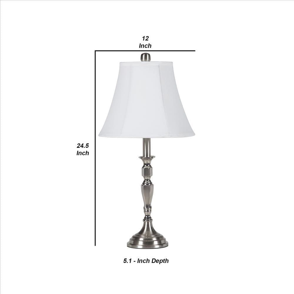 Turned Tubular Metal Body Table Lamp with Empire Shade Silver-zoom-5